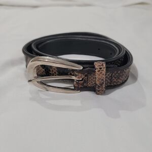 Avignon Womens Leather Belt Snake Print Black Silver Buckle Size Medium Luxury